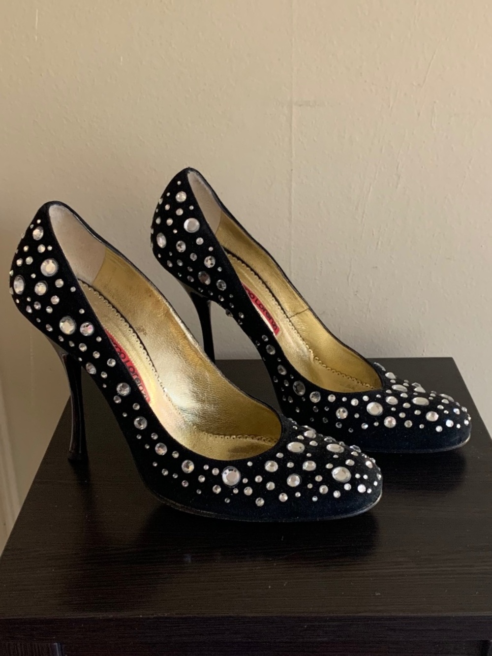 LUXURY Italian Gianmarco Lorenzi Rhinestone Studded Heels (39/9)